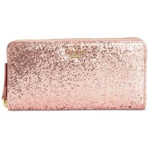 kate spade ♠️ Glitter Bug Lacey Zip-around Checkbook Wallet - chunky Rose Gold